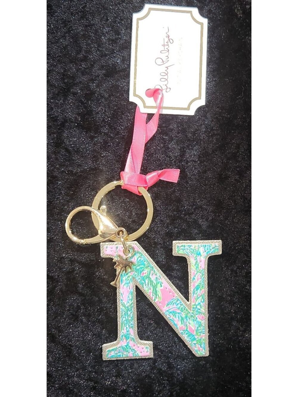 NWT Lilly Pulitzer "Suite Views" Initial "N" Leatherette Bag Charm Keychain